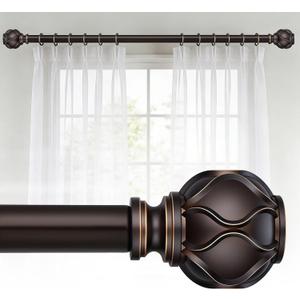 WIN4ALL Bronze Heavy Duty Curtain Rods for Windows 66 to 120 inch, 1 Inch Adjustable Decorative Long Curtain Rods For Bedroom, Living Room (Bronze,16"-120)