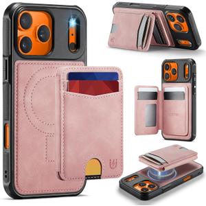 Usroom for iPhone 17 Pro Detachable Wallet Case with Card Holder, 2 in 1 RFID Blocking Credit Slots Kickstand Shockproof Phone Wallet for iPhone 17 Pro 6.3" Rose Pink
