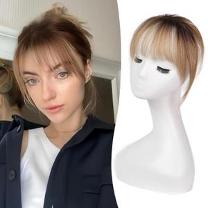 Bangs Clip in Bangs, 100% Real Human Hair Bangs Wispy Bangs Hair Pieces, 3 Secure Clips in Full Fringe Natural Thick Volume Fake Bangs for Women Girls in Hair Extensions (Ombre Ash Blonde)