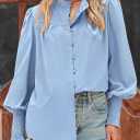 PRETTYGARDEN Womens Spring Long Sleeve Tops Dressy Casual Button Down Smocked Cuffed Office Business Work Blouses Shirts (Blue, M)