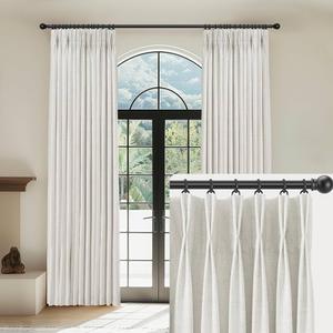 CAPALOCA Natural Linen Pinch Pleated Curtains Blackout, 100% Black Out Curtains 96 inch Long for Bedroom, Blackout Thermal Insulated Pinch Pleated Drapes for Living Room, 40" W x 96" L, 2 Panels Set