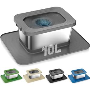 10L No Spill Dog Water Bowl, 2.6 Gal Stainless Steel No Splash Large Dog Water Bowl with Non-Slip Silicone Mat, Spill Proof Slow Drinking Pet Bowls for Messy Drinkers Indoor/Outdoor Use Gray (Grey)