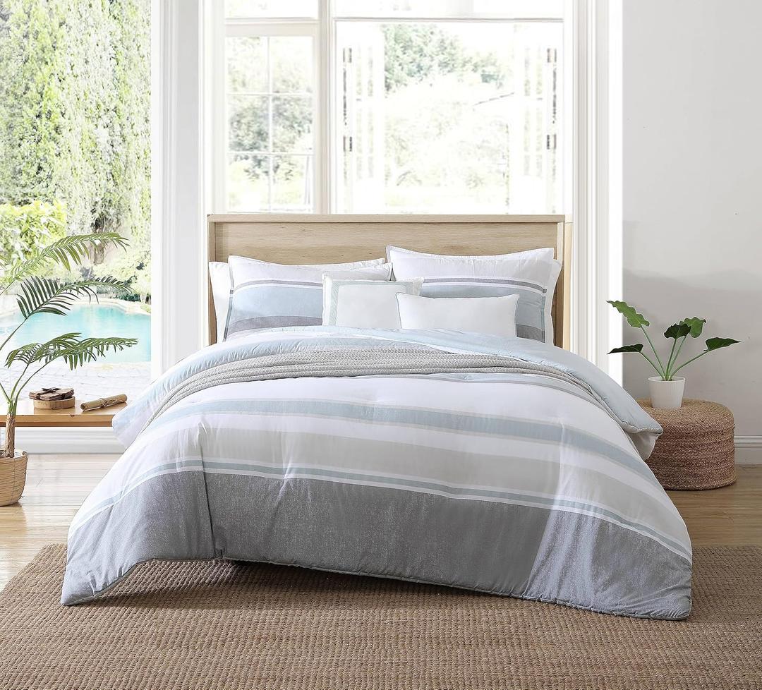 Nautica - King Comforter Set, Cotton Reversible Bedding with Matching Shams & Bonus Decroative Pillows (Westport Blue, King)