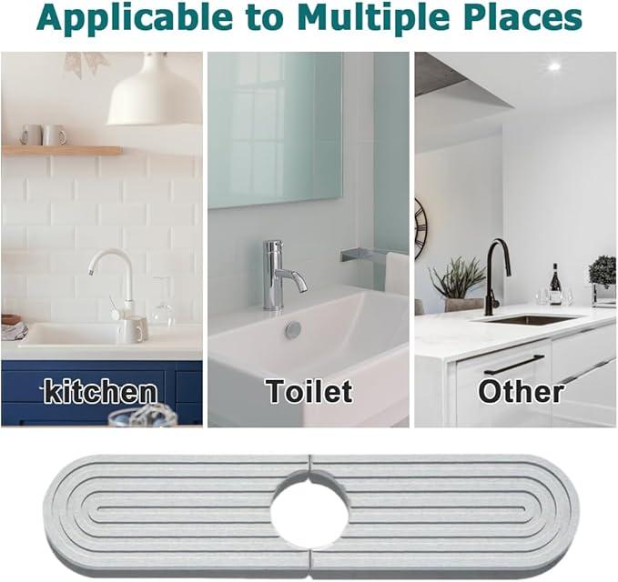 2 PCS Sink Faucet Guard Mat,Diatomite Faucet Handle Drip Catcher Tray Fast Drying for Kitchen Bathroom Countertop (Dark Gray 45*10cm)