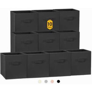 Criusia Storage Cubes, 11 Inch Clothes Storage Bins for Shelves Closet (5 Pack), Fabric Collapsible Storage Bins with Dual Handles, Cubby Storage Baskets for Magazines, Dorm Essentials (Black)