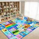 Educational ABC Area Rug for Bedroom, Classroom, 4.5x6 Ft Learning Alphabet Rug with Numbers Animals Seasons Fruits, Non-Slip Washable Soft ABC Floor Carpet, Blue