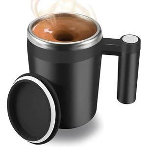 Self Stirring Coffee Mug  Automatic Electric Mixing Cup with Lid & Cylindrical Handle, One-Touch Stirring for Coffee, Protein Shake, Cocoa, Milk, Office & Home Use