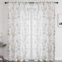 SMILE WEAVER White Sheer Curtains 84 inch Length 2 Panels for Living Room,Floral Semi Sheer Curtain-Rod Pocket Voile Linen Textured Privacy Light Filtering Window Drapes for Bedroom/Kitchen