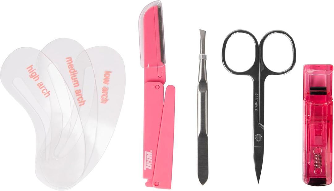 Trim Beauty Tool Lash & Brow Kit, Eyelash Curler, Comb Tweezers, Scissors, Brow Razor, Reusable & Washable Eyebrow Shaping Kit, Removes Ingrown Hairs, Shapes Brows, 7 Piece Set