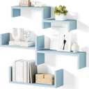 SRIWATANA Floating Shelves for Wall, Wall Shelves for Bathroom, Bedroom, Living Room, Kitchen, Office, Wood Shelves for Wall Decor Set of 5 (Blue)
