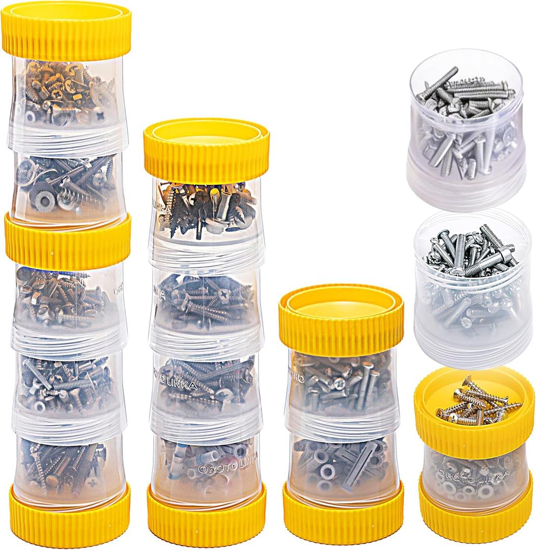 Space Saving Nail and Screw Container,Small Screw Storage Organizer Box,Translucent Fun System,Portable Small Parts Storage Containers 12 Cups & 9 Caps for Fastener Nails Nuts Bolts,Oroto Linka