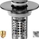 Sink Stopper Hair Catcher, Pop-up Sink Drain Strainer with Removable Stainless Steel Strainer Basket Hair Catcher, Bathroom Sink Strainer for Bathroom Sink Stopper Replacement (Black)
