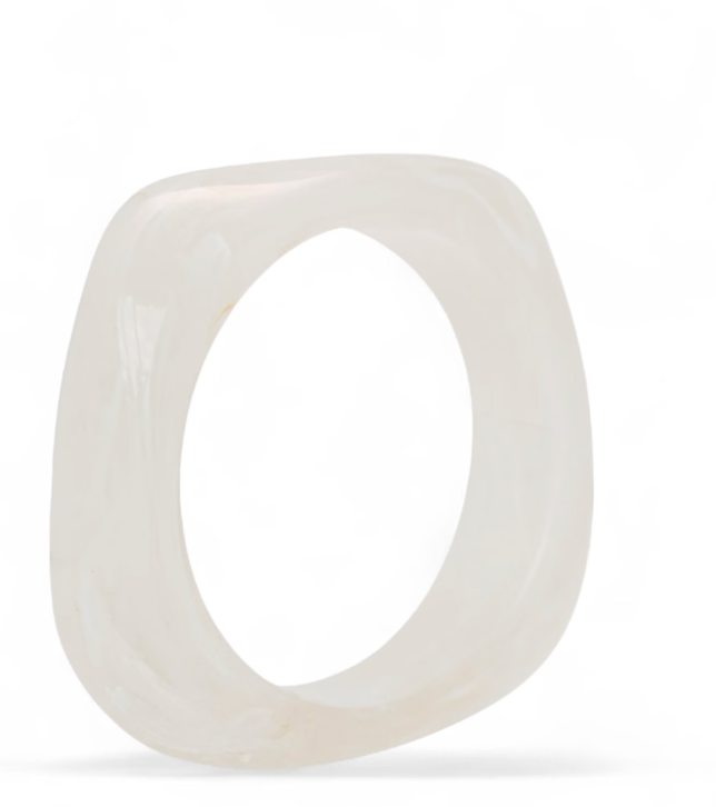 Chunky White Marble Swirl Lucite/Acrylic Bangle Bracelet with Rounded Square Shape