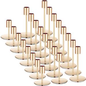 Sieral Candle Holders Bulk Taper Candlesticks Holders Set Modern Decorative Metal Candelabras for Wedding Anniversary Home Dinning Table Centerpiece Xmas Party Decor(Gold,24 Pcs)