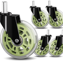Green Office Chair Wheels 3" Inch Roller Blade Rubber Wheels Caster Replacement, 11mm Universal Fit Stem Heavy Duty Gaming Office Desk Stool Chair Wheel for Hardwood Floor Carpet - Set of 5