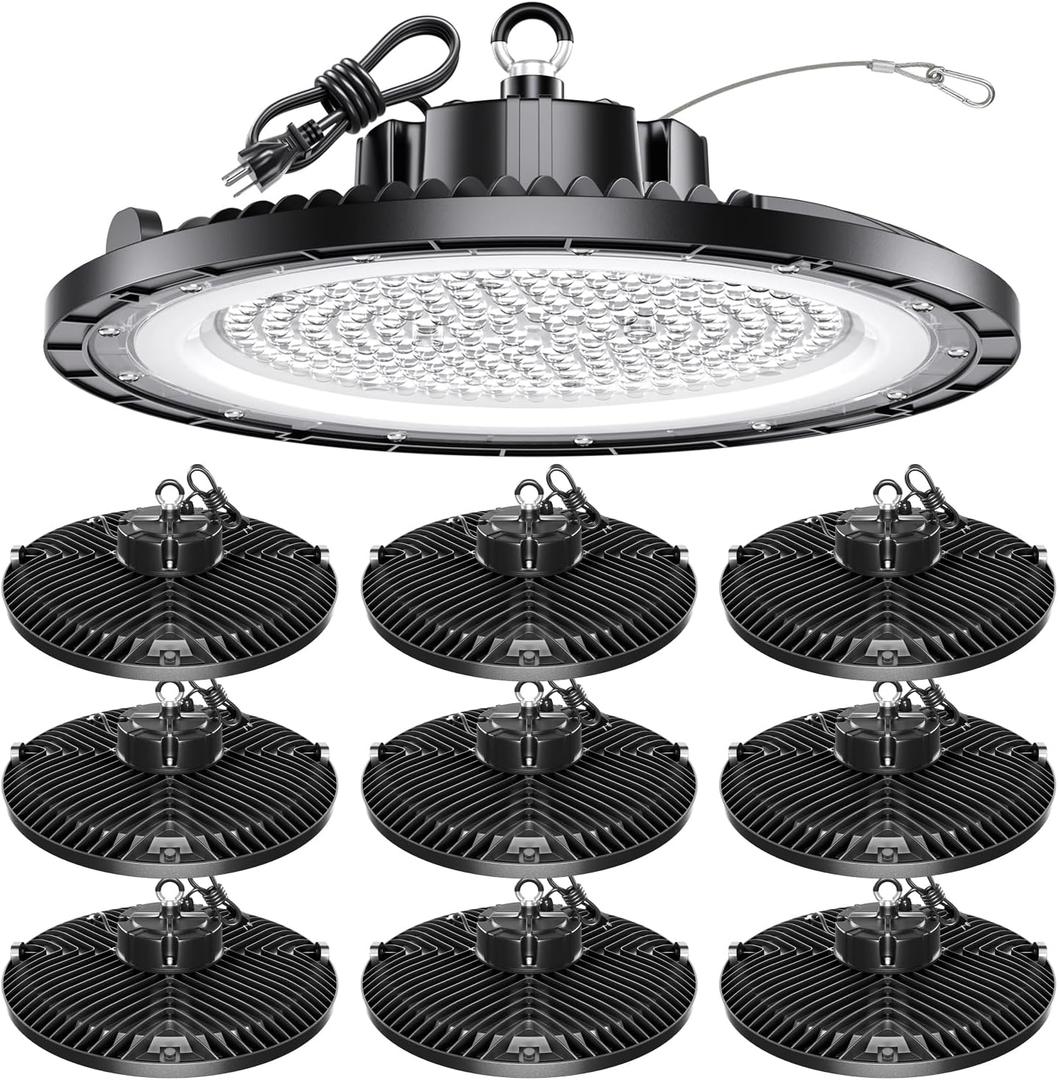 UFO High Bay Light 200W 5000K 30000LM 150LM/W (Eqv.800W Mh/Hps/Hid) Including Safe Rope and Plug 5ft Cable Shop Lights for Garage led Super Bright, Easy Install High Bay Lights 10Pack