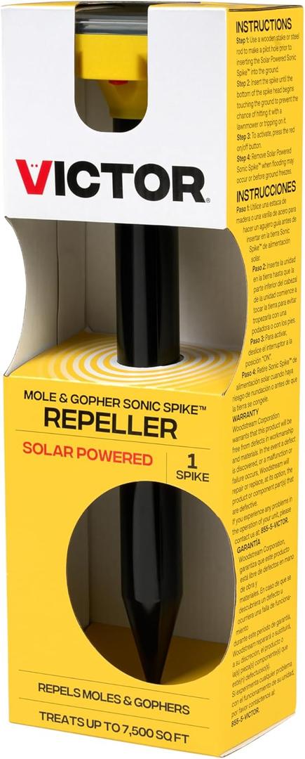 Victor Mole and Gopher Solar Powered Sonic Spike - Outdoor Mole and Gopher Repellent - M9014 - Chemical Free Solution - Solar-Powered