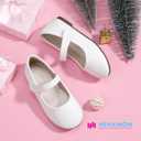 Hehainom Toddler Girls Flats Mary Jane Flower Girl Dress Shoes School Wedding Party Shoes(White Pu 9 M US Toddler)