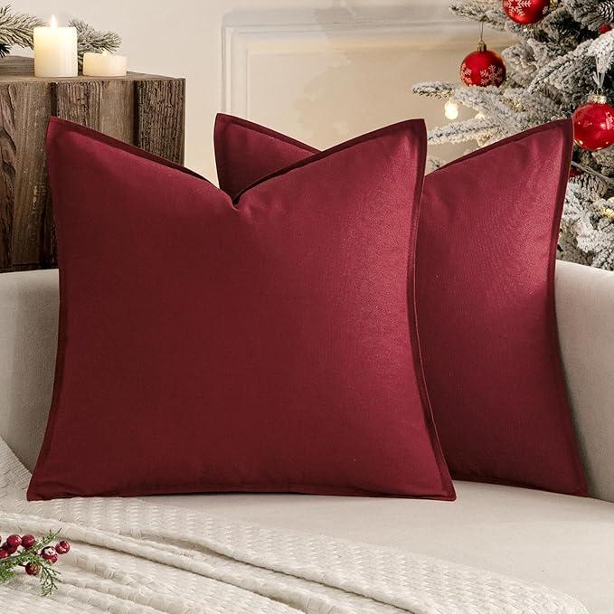 MIULEE Pack of 2 Decorative Linen Pillow Covers Boho Farmhouse Modern Soft Accent Throw Pillows Neutral Cushion Covers for Sofa Couch Bed Living Room Home Decor, 20x20 Inch Beige