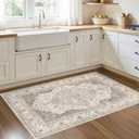 3x5 Washable Entryway Rug: Non-Slip Soft Indoor Throw Area Rug for Living Room Bedroom Kitchen, Boho Floral Distressed Durable Carpet for Hallway Bathroom Laundry Home Decor (Brown/Beige)