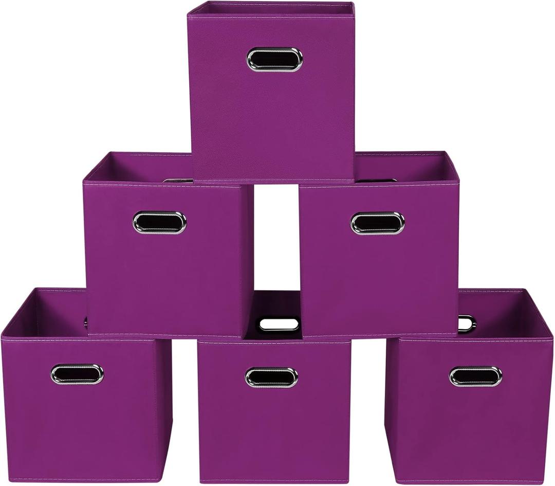 Fabric storage bins Cubes, Fabric Cube Organizer with Handle, Foldable Cube Bins for Cloth or Accessary Storage, 11x11x11, Set of 6, (Purple)