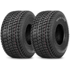 (2 Pack) 15x6.00-6 Lawn Mower Tubeless Tire, 15x6-6 Garden Tractor Lawnmower Tire, 4 Ply, Turf S Pattern