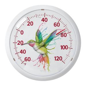 Taylor Watercolor Series Rainbow Hummingbird Indoor Outdoor Dial Thermometer, Home Decor for Patio, Pool, or Garage, 13.25inch, White Bezel