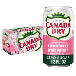 Canada Dry Fruit Splash Strawberry Ginger Ale Zero Sugar Soda, 12 fl oz cans, 12 pack (EXP 08/20/26)