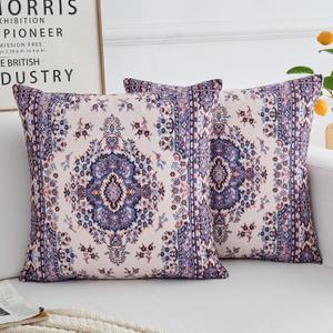 Boho Throw Pillow Covers 22x22 inch Set of 2,Boho Vintage Carpet Pattern Antique Ethnic Decor Double Sided Pattern Cushion Cover Soft Pillow Case Living Sofa Room Bed Square Pillow Cover