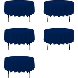BRILLMAX 5 Pack Navy Blue Round Tablecloths - Circle Bulk Linen Polyester Fabric Washable Cloth Cover for Wedding Reception Banquet Birthday Party Buffet