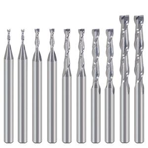 HOZLY CNC Router Bits Set 1/8" Shank, Two Flutes Upcut Spiral (CED: 1mm 1.5mm 2.0mm 2.5mm 3.175mm), Carbide End Mill for PVC Wood Carving Engraving MDF Cutting, 10 PCS