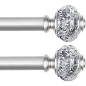 2 Pack Curtain Rods, 1 Inch Telescoping Drapery Rod 28 to 48 inch (2.3 to 4ft), USFOOK Curtain Rods for Windows 16 to 44 Inches, Silver Translucent Finials