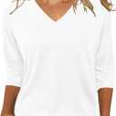 JomeDesign Womens Tops 3/4 Length Sleeve Summer V Neck Shirts Casual Tunic Tops 2025 (Medium, White)