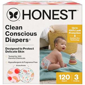 The Honest Company Clean Conscious Diapers for Sensitive Skin, Up to 100% Leakproof Hypoallergenic Fragrance-Free Baby Diapers, Girl Prints, Super Club Box, Size 5 (16–28 lbs), 84 Count (Prints Vary)