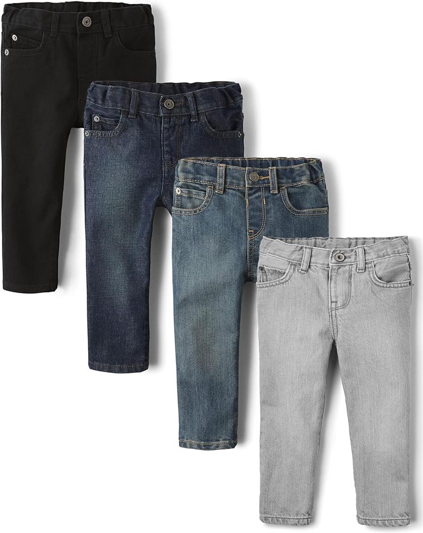 The Children's Place Baby Boys' and Toddler Skinny Jeans (3T, Black/Indigo/Blue/Gray 4-pack)