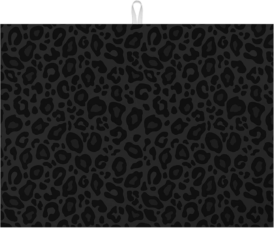 Black Leopard Dish Drying Mat for Kitchen Counter Microfiber Absorbent Dish Kitchen Drying Mat Draining Reusable Washable for Dishes/Utensils/Countertops/Sinks