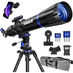 Telescope, 90mm Aperture 800mm-Telescope for Adults & Kids, Professional Refractor Telescopes for Adults High Powered, Beginner-Friendly, Phone Adapter & Stable Stainless Tripod, Portable Carry Bag (90800-Black)