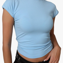 Dwnval Womens Fashion Mock Turtle Neck Cap Sleeve Shirts Slim Fit Ribbed Knited Tops 2025 Summer Small