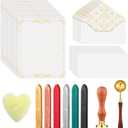 33 Pieces Vintage Paper and Envelopes Set with Wax Kit Including 12 Stationery Papers 12 Envelopes 6 Wax Sticks Candle Spoon and Stamp for DIY Romantic Gift Couples Letters