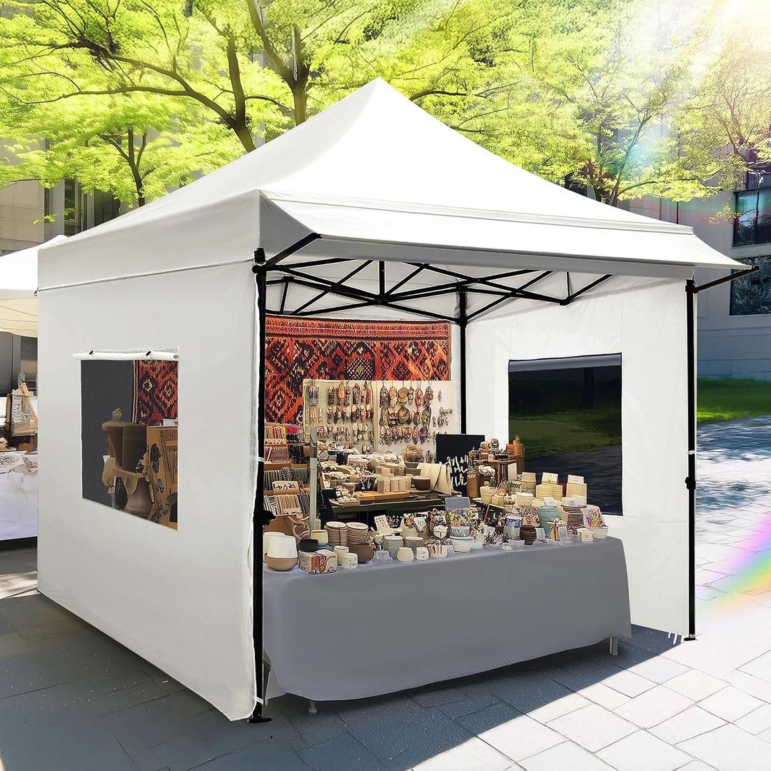 Quictent 10x10 Heavy Duty Pop up Canopy Tent with 3 Removable Sidewalls
Commercial Grade Instant Shelter with Wheeled Bag for Outdoor, Parties, Markets, 600D PU Coated UPF 50+ Sun Shield