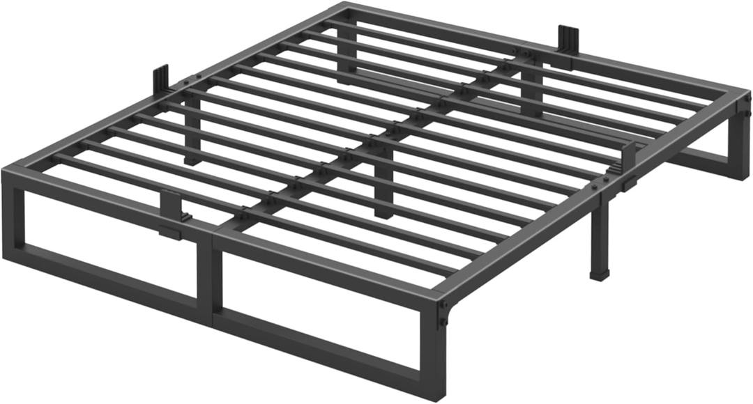 10 inch King Size Bed Frame Low Profile Metal Platform Frames with Mattress Slide Stopper, Heavy Steel Slats Support, No Box Spring Needed, Noise Free, Non-Slip, Easy Assembly