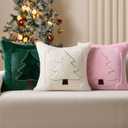 DFXSZ Christmas Pillow Covers 18x18 Green Line Creamwhite Christmas Tree Decoration Soft Plush Faux Fur Jacquard Throw Pillows for Bedroom Sofa Holiday Festivals Winter Home Decor PTK064E18