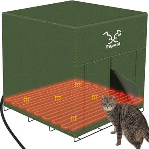 Large Heated Cat House for Outdoor Cats in Winter, Tepoal Weatherproof Outdoor Feral Cat House, Elevated Kitty House with Heating Pad Bed for Outside Barn Cats, Strays (16x20x18 Inches)