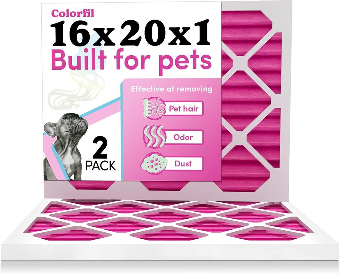 Colorfil 16x20x1 Air Filter (2-Pack) | Made in the USA | Color Changing | Remove Cat and Dog Odor | MERV 8 for Pet Hair Dander and Dust | 15.5"x19.5"x0.75" Exact Size