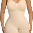 SHAPERX Women's Bra Free Bodysuits Tummy Control Shapewear Mid Thigh Body Shaper with Removable Pads