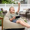Outdoor Kids Bean Bag Chair - Small Beanbag Sofa with Shredded Foam Filling, Splash-Proof Detachable Zipper Cover with a Handle for Patio Poolside Relaxing, Beige, 2.5 Ft