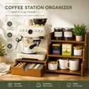 Coffee Station Organizer with K Cup Holder Drawer for Countertop, Coffee Tea Bar Accessories Office Corner Stand Station, 28 Pods Holder Drawer 3-Tier Trapezoidal Wooden Syrup Organizer Rack