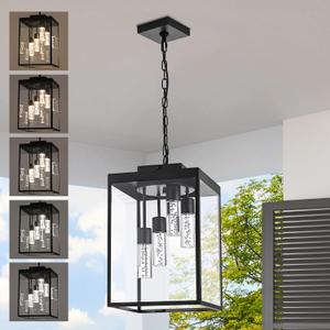 MELUCEE Outdoor Chandelier 15.7'' LED Pendant Light for Porch, 4-Light Exterior Ceiling Lights Hanging Lantern, 5CCT Large Outdoor Pendant Light Built-in LED Chips for Porch Garage Gazebo Patio