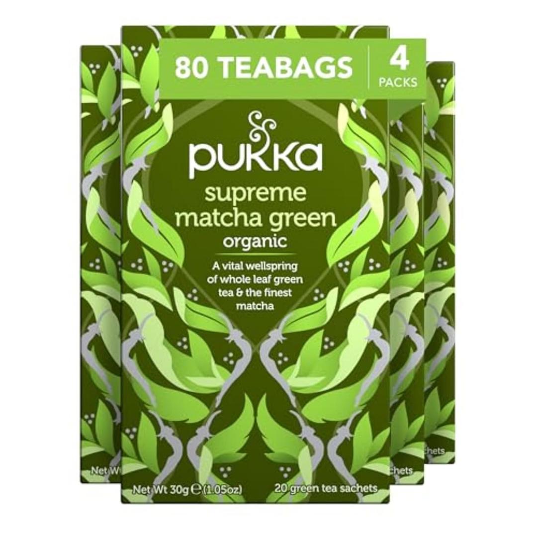 Pukka Supreme Matcha Green Organic Herbal Tea, Energizing Infusion With Matcha Powder, Ideal For Daily Vitality, Caffeine Free, 80 Total Tea Bags (20ct - Pack of 4), BB 11 July 2026