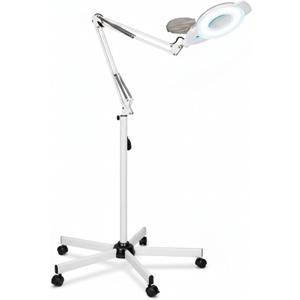 Professional Magnifying Lamp with UV Light, 5X Optical Glass Lens, Adjustable LED Brightness, 360 Swivel Wheels, Extendable Arm, Ideal for Detail Work by Tattoo Artists, Lash Extension Experts